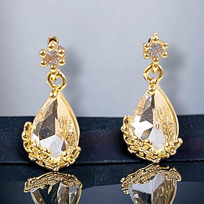 Crystal Stone Teardrop Gold Earrings