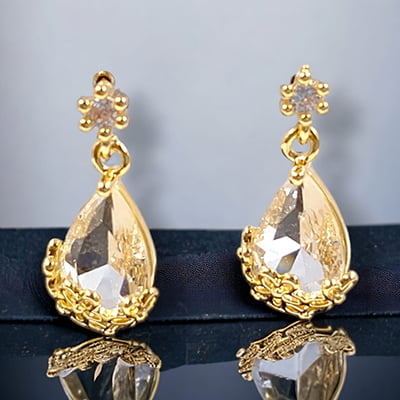 Crystal Stone Teardrop Gold Earrings