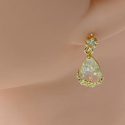 Crystal Stone Teardrop Gold Earrings