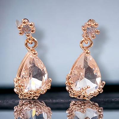 Crystal Stone Teardrop Rose Gold Earrings