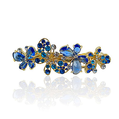 Party Wear Butterfly Stones & Beads Blue Crystal French Barrette