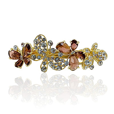 Party Wear Butterfly Stones & Beads Sephia Crystal French Barrette