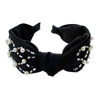 Stylish Black Turbon Knot Pearls Headband