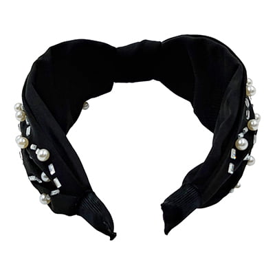 Stylish Black Turbon Knot Pearls Headband