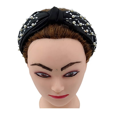 Stylish Black Turbon Knot Pearls Headband