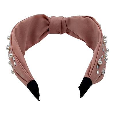 Stylish Reddish Grey Turban Knot Pearls Headband