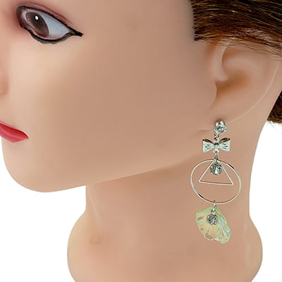 Stylish SIlver Designed Green Conch Drop Earrings