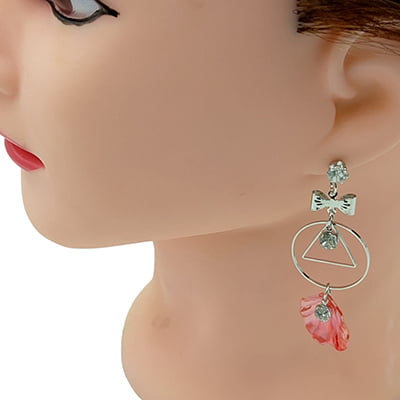 Stylish SIlver Designed Red Conch Drop Earrings