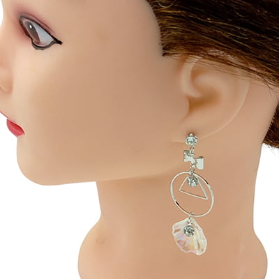 Stylish SIlver Designed White Conch Drop Earrings