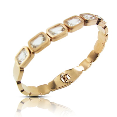 Stainless Steel Bracelet - White Squared Stone Embellished